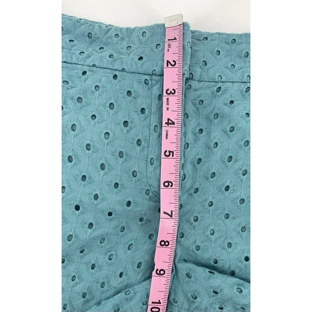 LOFT Riviera Shorts Women’s 12 Teal Eyelet Embroidery Cotton Lined Summer Chic